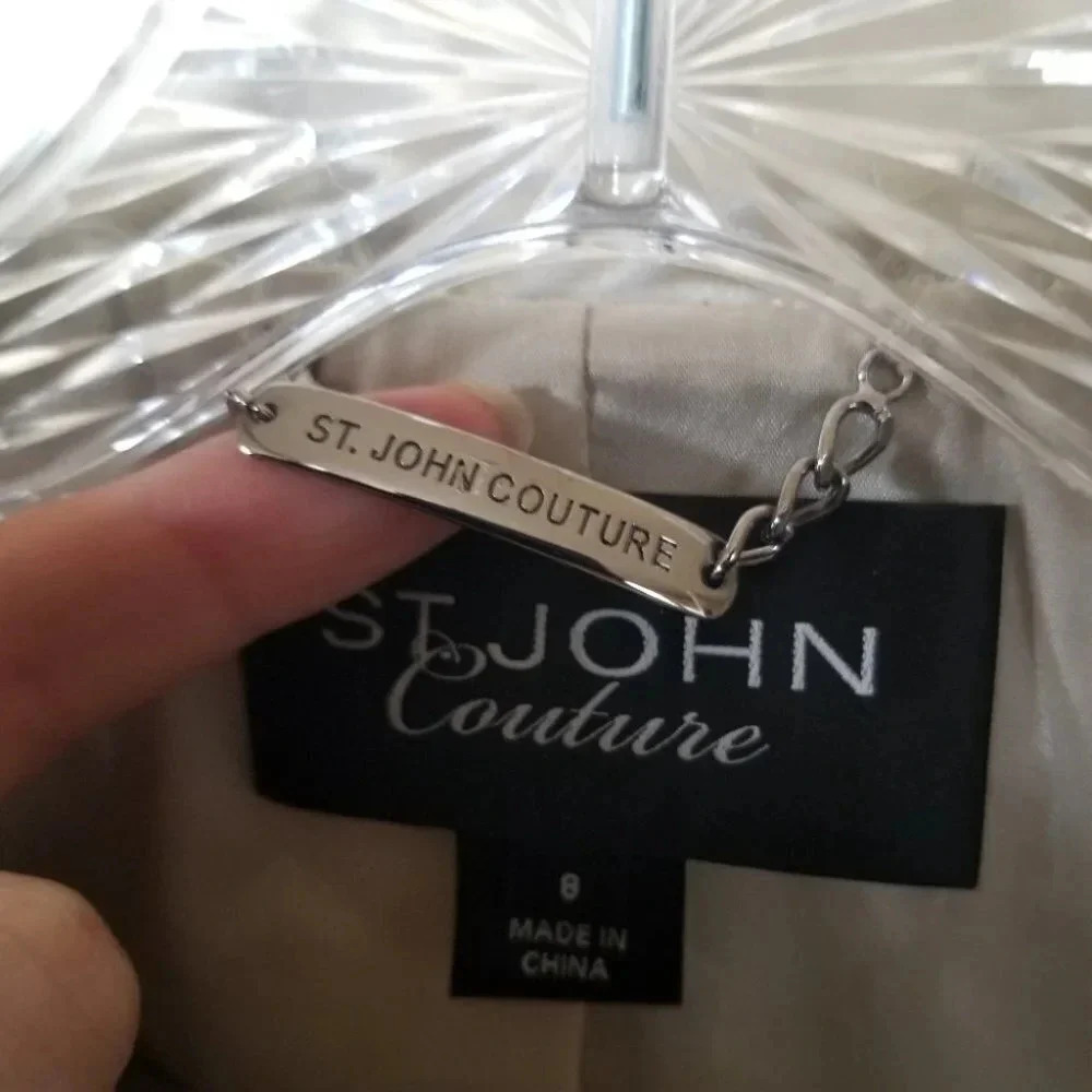 St. John Couture 8 Blazer Dress Set Embellished Metallic Grey Silver - Picture 5 of 15